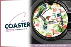 Watercolor Hummingbirds on Branches with Round Car Coaster Product Image 1