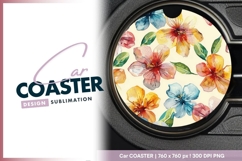 Watercolor Floral Design Round Car Coaster Png Product Image 1