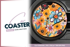 Colorful Floral Pattern Round Car Coaster Design Product Image 1