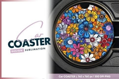 Colorful Floral Arrangement in a Circle Round Car Coaster Product Image 1