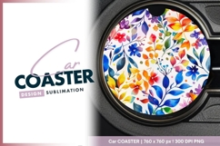 Watercolor Floral Design Round Car Coaster Png Product Image 1