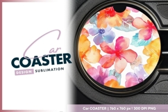 Watercolor floral design on a Round Car Coaster Png Product Image 1