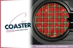 Grunge red green plaid round car coaster png Product Image 1