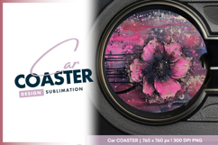 Pink flower painting round car coaster png Product Image 1