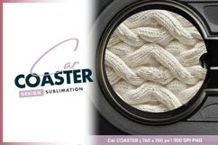 Ivory cable knit sweater texture round car coaster png Product Image 1