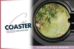 Tropical floral background round car coaster png Product Image 1