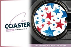 Watercolor star pattern red white and blue round car coaster Product Image 1