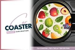 Fresh and colorful fruits pattern round car coaster png Product Image 1