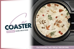 Watercolor autumnal round car coaster png Product Image 1