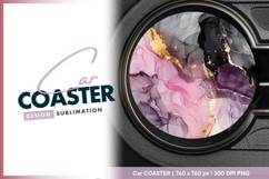 Abstract circle design with pink purple round car coaster Product Image 1
