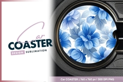 Blue floral pattern round car coaster png Product Image 1