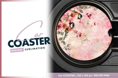 Birds with pink floral accents on round car coaster Product Image 1