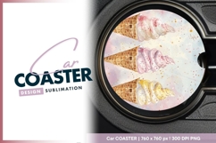 Three watercolor ice cream cones for round car coaster Product Image 1