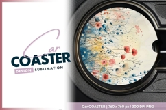 Delicate watercolor floral meadow circle round car coaster Product Image 1