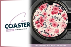 Floral Design Pink and Red Flowers on Round Car Coaster Png Product Image 1
