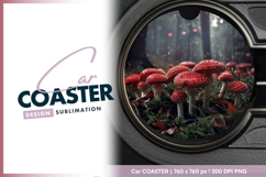 Red and White Spotted Mushrooms in a Round Car Coaster Png Product Image 1