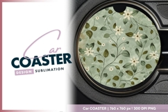 Floral Pattern of White Flowers a Round Car Coaster Png Product Image 1