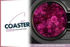Abstract Pink Bubbles on Dark Purple Round Car Coaster Png Product Image 1