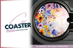 Watercolor floral background for round car coaster png Product Image 1