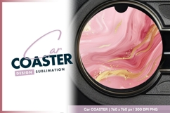 Pink and Gold Swirls Round Car Coaster Design Product Image 1