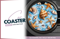 Seashells Starfish and Round Car Coaster Product Image 1
