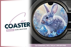 Rabbit with Blue Flowers and Soft Round Car Coaster Png Product Image 1