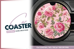 Pink Floral Round Car Coaster Png Product Image 1