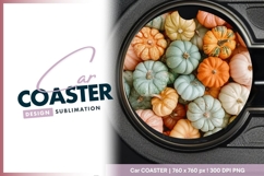 Assortment of Colorful Pumpkins in Various Round Car Coaster Product Image 1