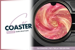 Abstract swirling tunnel of red and gold Round Car Coaster Product Image 1