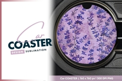 Purple Floral Design on Round Car Coaster Png Product Image 1