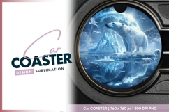 Polar Bear on Ice with Birds and Round Car Coaster Png Product Image 1