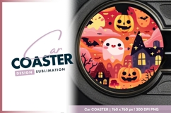 Halloween Illustration with Pumpkins Round Car Coaster Png Product Image 1