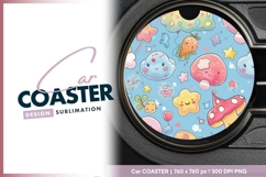 Whimsical Cartoon Illustration of Cute Round Car Coaster Png Product Image 1