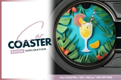 Paper Cutout Cocktail with Orange Slice Round Car Coaster Product Image 1