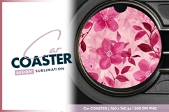 Pink Floral Round Car Coaster Png Design Product Image 1
