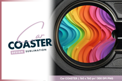 Colorful layered waves round car coaster png Product Image 1