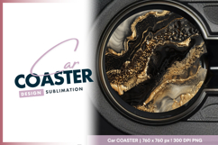 Black gold marble abstract round car coaster Product Image 1