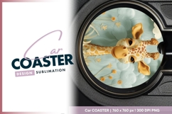 Cute cartoon giraffe illustration with round car coaster Product Image 1