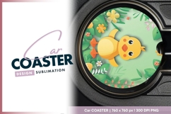 Cute yellow duckling round car coaster png Product Image 1