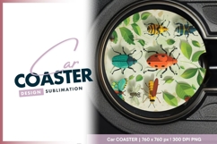 Whimsical bug collection with green leaf round car coaster Product Image 1