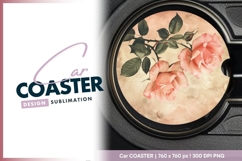 Two light pink roses on a round faded round car coaster Product Image 1