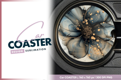 Abstract flower with gold accent round car coaster Product Image 1