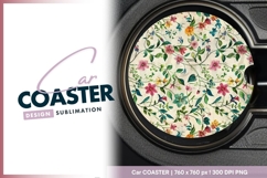 Watercolor floral pattern round car coaster png Product Image 1