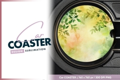Watercolor circle with botanical green Round Car Coaster png Product Image 1