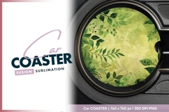 Green botanical illustration round car coaster png Product Image 1