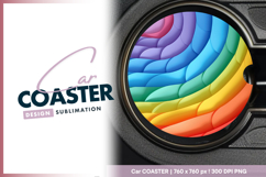 Abstract rainbow curved shapes round car coaster png Product Image 1