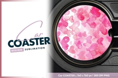 Watercolor hearts pattern valentines day round car coaster Product Image 1