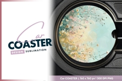 Watercolor floral round design background round car coaster Product Image 1