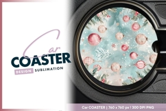 Watercolor christmas ornaments and pine round car coaster Product Image 1