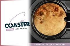 Vintage floral background round car coaster png Product Image 1